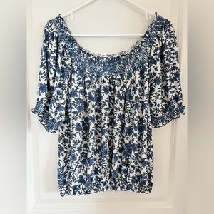 Chic Blue Floral Women's Blouse